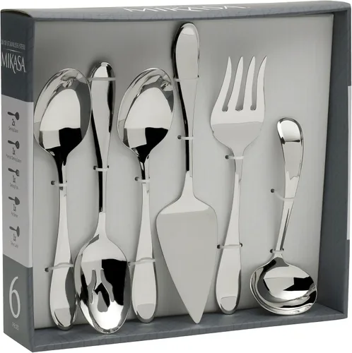 Vista 7 de Mikasa Bravo - Juego de 6 piezas de acero inoxidable 18/10, cucharas de servir, tenedor, servidor de tartas, cucharón de salsa, cubiertos pulidos