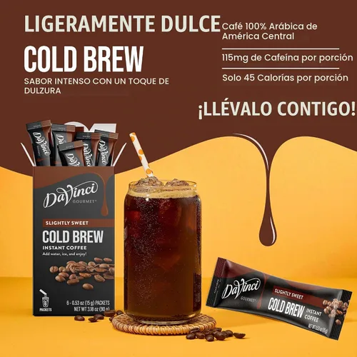 Vista 3 de DaVinci Gourmet Slightly Sweet Cold Brew Stick Pack, café instantáneo en polvo, 6 unidades (paquete de 1)