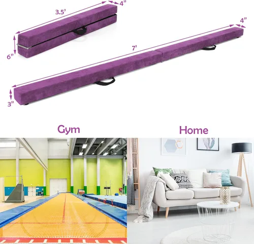Vista 6 de Giantex Haz de equilibrio de 7/8/9 pies, haz de gimnasia plegable con asas de transporte, base de goma antideslizante para niños, haz de gimnasia