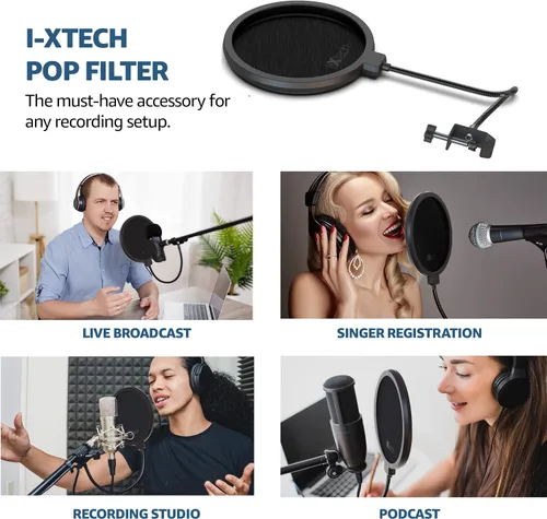 Vista 7 de Ixtech Filtro pop para micrófono, filtro pop Blue Yeti, pantalla de doble capa con un clip flexible de cuello de cisne de 360 grados