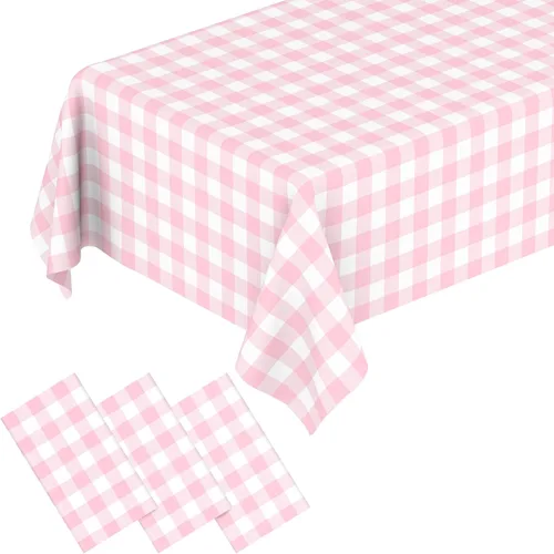 Vista 27 de 2 Pcs Light Blue Gingham Tablecloth Blue Disposable Plastic Checkered Table Cloths for Parties Disposable, Waterproof Rectangular Blue Table Cover