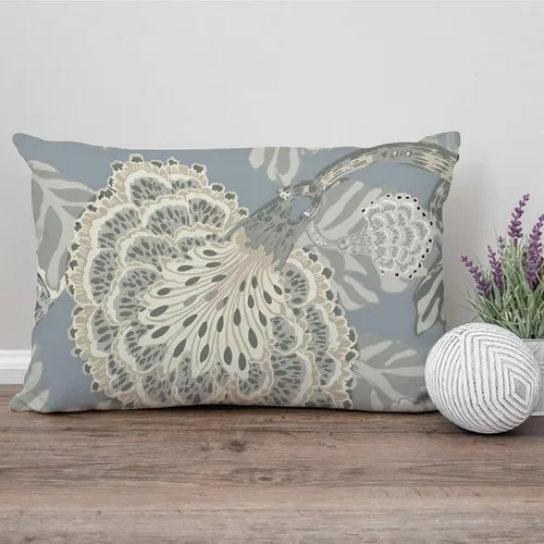 Vista 175 de ArogGeld Funda de cojín con flores verdes y blancas con flores grises y negras y hojas verdes en estilo chinoiserie, funda de almohada cuadrada