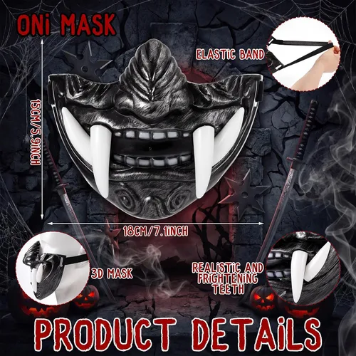 Vista 2 de Chicingyou 2 Pcs Samurai Halloween Set, Oni Mask Retractable Sword