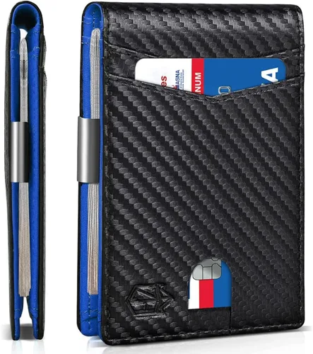 Vista 140 de Zitahli - Carteras delgadas con clip para dinero para hombre, tarjetero minimalista, de cuero, plegable, con bloqueo RFID, cartera de bolsillo