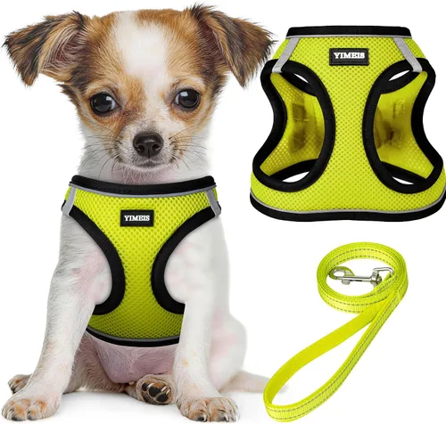Vista 12 de YIMEIS Juego de arnés y correa para perro, arnés de malla suave sin tirones, chaleco reflectante ajustable para cachorros para perros pequeños