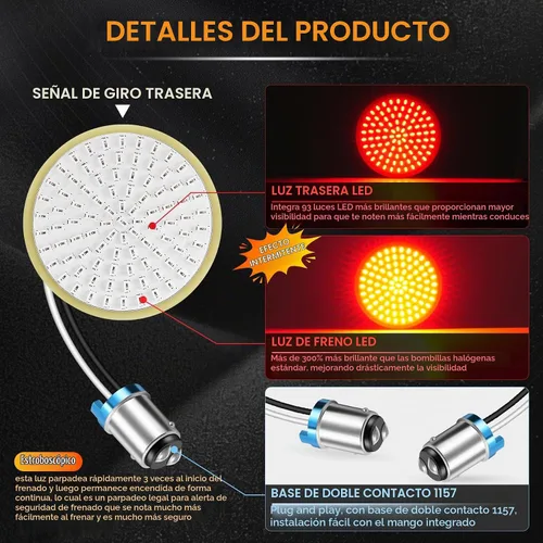 Vista 2 de LivTee Panel de luces LED de freno de parada intermitentes extremadamente brillantes con base 1157, compatible con Harley Dyna Street Glide Road