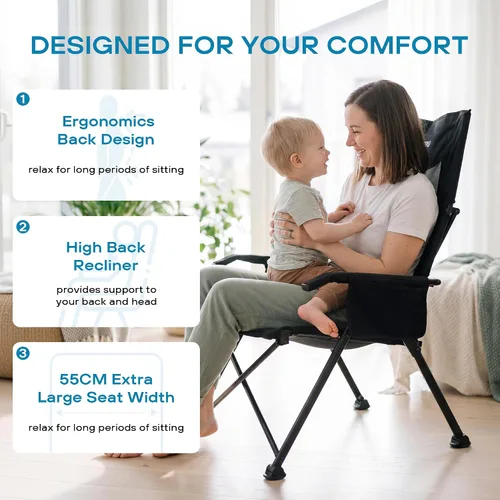 Vista 6 de Silla de camping reclinable para adultos, resistente, sillas reclinables plegables con respaldo alto ajustable de 6 posiciones, sillas de patio