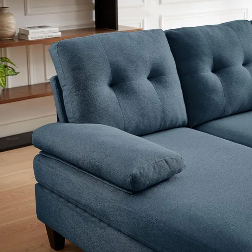 Vista 3 de Sofá modular de 105 pulgadas para sala de estar, sofá en forma de U de 4 plazas con doble diván de fibra de lino de poliéster, color azul Gris claro