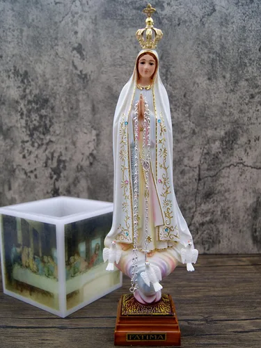 Vista 2 de Estatua de Nuestra Señora de Fátima con ojos de cristal de 12 pulgadas fabricada en Portugal