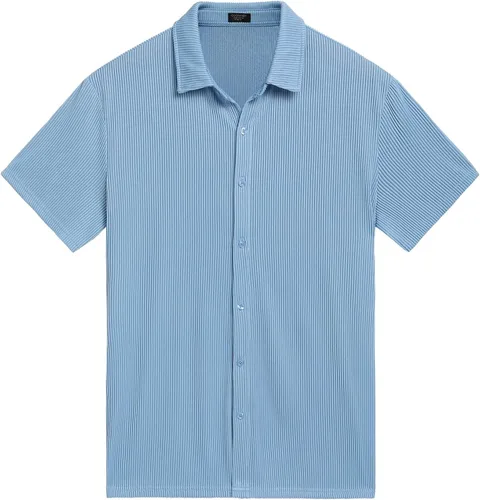 Vista 4 de COOFANDY Camisas casuales de manga corta con botones para hombre, camisa de moda para boda y playa