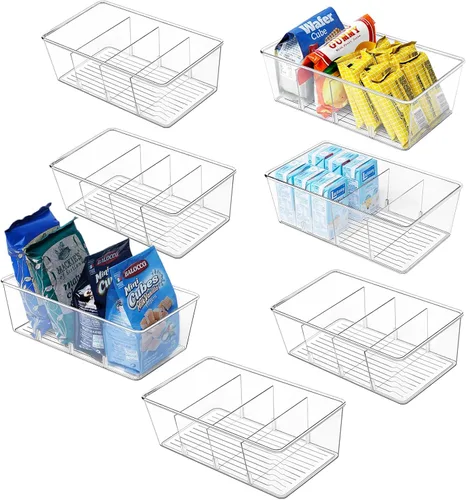 Vista 8 de wilfox Organización de despensa, paquete de 3 contenedores organizadores transparentes con divisores extraíbles para despensa, cocina, refrigerador