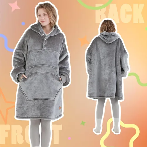 Vista 4 de Degrees of Comfort Manta de gran tamaño con capucha, mantas suaves para adultos, mujeres y hombres, acogedora sudadera con bolsillo gigante