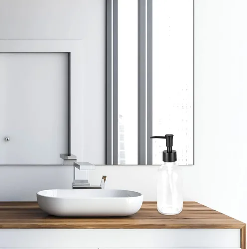 Vista 5 de uxcell Juego de dispensadores de jabón, dispensador de jabón de manos de vidrio de 8.5 onzas con bomba para cocina y baño, 2 unidades transparentes