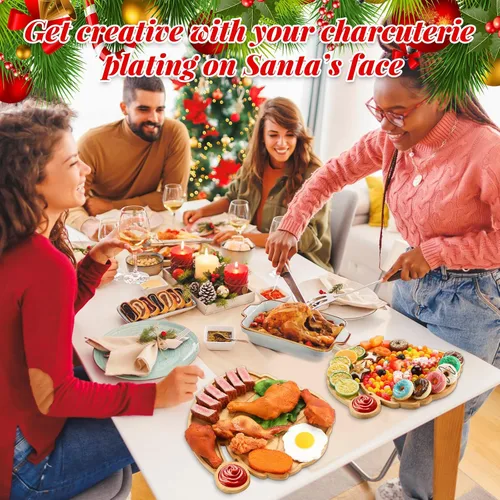 Vista 4 de Sliner 4 platos de Navidad con forma de Papá Noel, bandeja de madera para aperitivos de madera, bandeja de dulces en forma de Papá Noel, bandeja