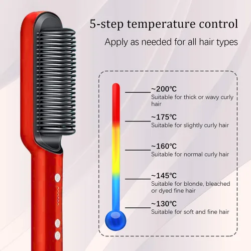 Vista 3 de SRIHAIR - Cepillo alisador de cabello con 5 temperaturas, peine de iones negativos, peine alisador eléctrico portátil, cepillo de pelo calentado