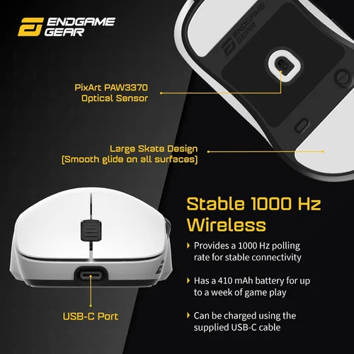 Vista 4 de ENDGAME GEAR XM2we - Mouse inalámbrico para juegos, mouse programable con 5 botones y 19,000 DPI, color blanco