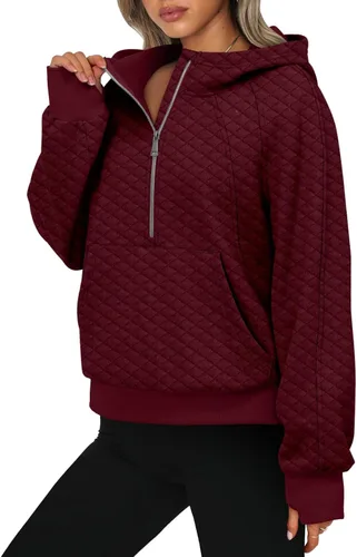 Vista 4 de BETTE BOUTIK Sudaderas con capucha atléticas con media cremallera para mujer, con forro polar, ropa de invierno 2023