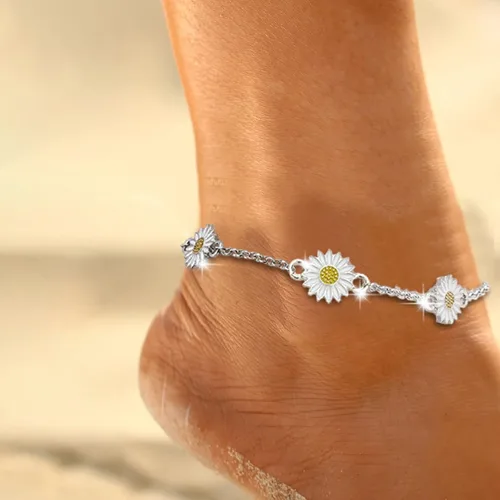 Vista 3 de Pulsera de aleación de girasol tobillera europea y creativa simple de dos colores margarita tobillera tobillera femenina simple margarita creativa