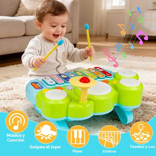 Vista 3 de Juguetes Musicales para Bebés 3 en 1 Piano Teclado Xilófono Juego de Tambores para Niñas y Niños de 1 Año Juguetes Edad 2 Años Instrumento Musical