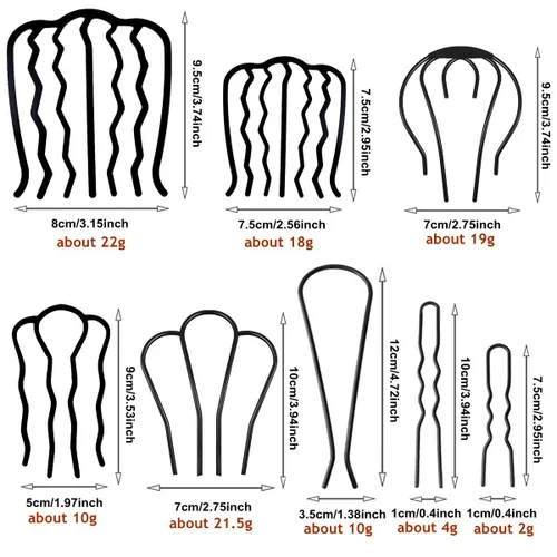 Vista 3 de 8 peines laterales para el cabello, horquillas para el cabello, pinzas para el cabello para moño, peines en forma de U para peinado, accesorios