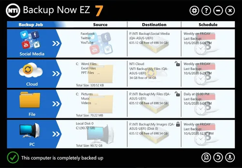 Vista 4 de NTI Backup Now EZ 7.5 (for 1 Computer) Full-System Image Backup Cloud Backup File-Folder Backup Scheduled Backup Available in Download and