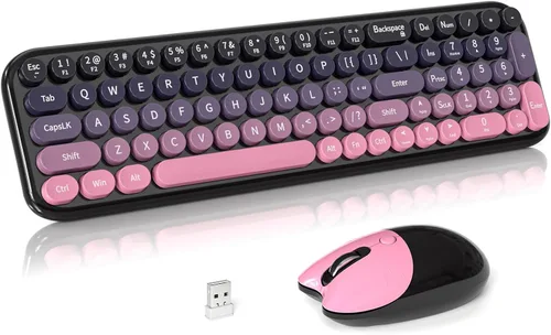 Vista 13 de Combo de teclado y mouse inalámbricos, 2.4 GHz degradado colorido de tamaño completo retro con mouse inalámbrico para PC/computadora