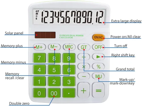 Vista 7 de Calculadora Pantalla de 12 dígitos Batería solar de doble potencia financiera dedicada gran función estándar de escritorio Calculadora de negocios