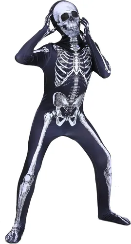 Vista 2 de Disfraz de esqueleto de fiesta de Halloween, adecuado para varios juegos de rol Negro