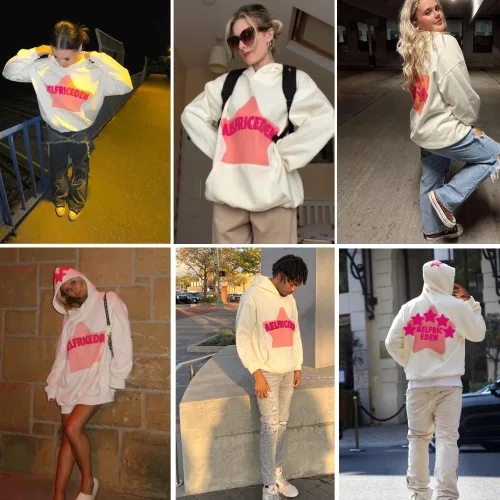 Vista 4 de Aelfric Eden Star Graphic Hoodie Streetwear Print Trend Causal Loose Oversized Hooded Sweatshirts Pullover