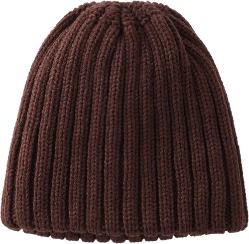 Vista 5 de Connectyle Gorro de punto con puños para mujer, gorro de esquí acrílico acanalado elástico para invierno