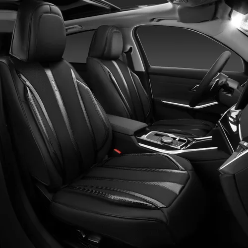 Vista 15 de CAR PASS Fundas de cuero beige para asiento de automóvil, juego completo de fundas de asiento automotriz transpirables e impermeables, cojín