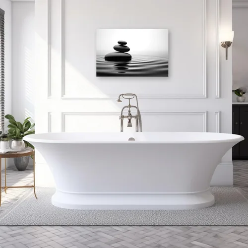 Vista 2 de CXHOSTENT Lienzo decorativo para pared, diseño de piedra zen en blanco y negro en el agua, marco decorativo de meditación, espíritu, spa, Zen - 1