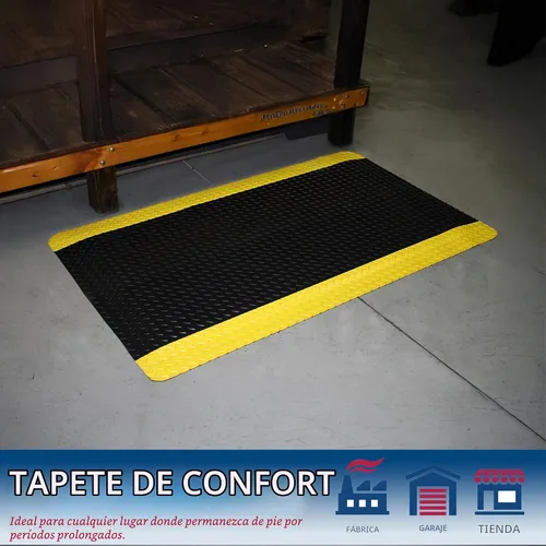 Vista 3 de Durable Corporation-442S - Tapete de vinilo resistente con esponja Diamond-DEK, antifatiga, 2 x 3 pies, negro con borde amarillo