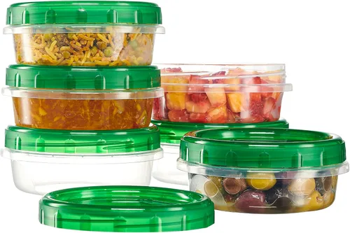 Vista 11 de PLASTICPRO Paquete de 6 recipientes de almacenamiento de alimentos con tapa giratoria con rosca verde, recipientes reutilizables de 4 onzas