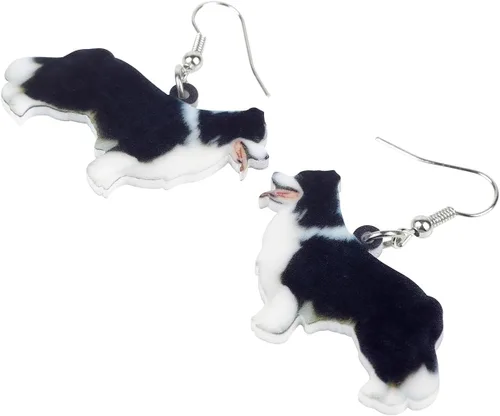 Vista 4 de DUOWEI Aretes acrílicos para perro Border Collie Sweet Pet Dog Hang Jewelry para mujeres, damas y niñas, amantes de regalos elegantes