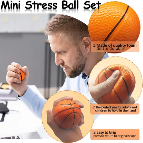 Vista 2 de 60 mini pelotas de baloncesto para el estrés, mini pelota de baloncesto para fiestas, recuerdos de fiesta de 2.5 pulgadas, mini pelota deportiva