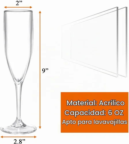 Vista 2 de Elsjoy Paquete de 8 copas de champán acrílicas, copas de champán de tallo de 6 onzas, copas de champán irrompibles, tazas de champán reutilizables