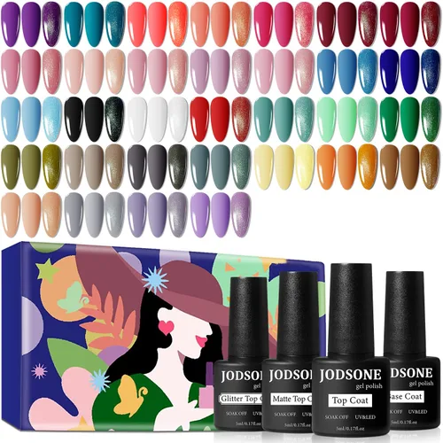 Vista 14 de JODSONE - Kit de esmalte de uñas de gel de 23 piezas, conjunto de esmalte de uñas de gel clásico de moda colorida, 3 botellas de capa base mate