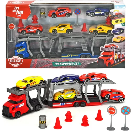 Vista 5 de DICKIE TOYS Transporter Set con 5 coches fundidos, multicolor