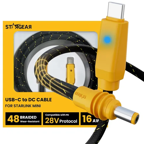 Vista 9 de Cable Mini Starlink de 6.5 pies, 18AWG 140W Cable de Alimentación Starlink USB C a DC, Conector Barrel Impermeable, Mini Accesorios Funcionan