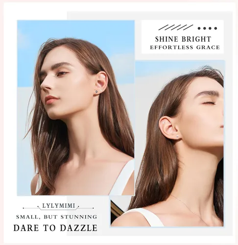Vista 5 de Aretes de acero inoxidable quirúrgico hipoalergénico con parte trasera plana para mujeres y hombres, aretes de circonita cúbica para cartílago