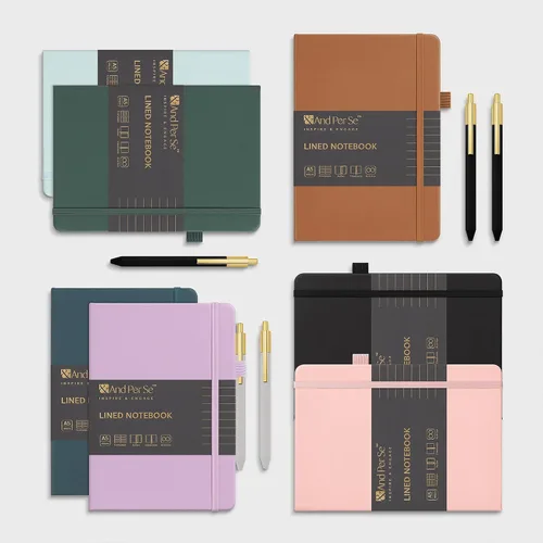 Vista 6 de &And Per Se Juego de diario y bolígrafo forrados (3 paquetes), cuaderno de tapa dura de cuero A5 con bolígrafo y juego de papelería, 160 páginas