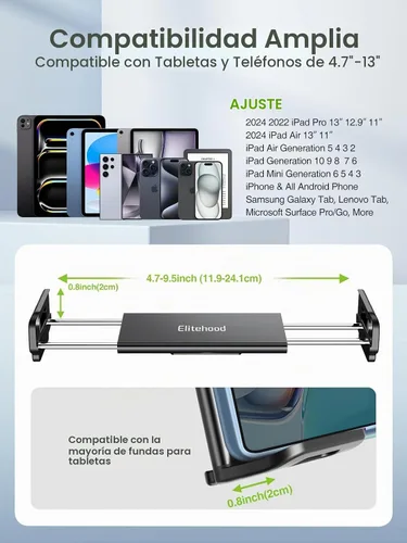 Vista 2 de elitehood Soporte de trípode de metal para iPad y soporte ajustable de 72 pulgadas con cuello de cisne para tableta, soporte de piso de aluminio