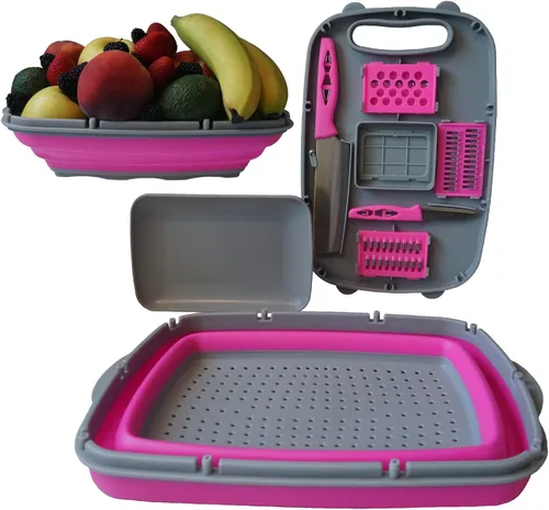 Vista 8 de Tabla de cortar con colador plegable 10 en 1, juego multiusos, resistente, compacta, ahorra espacio, fácil limpieza, lavable a máquina, ideal