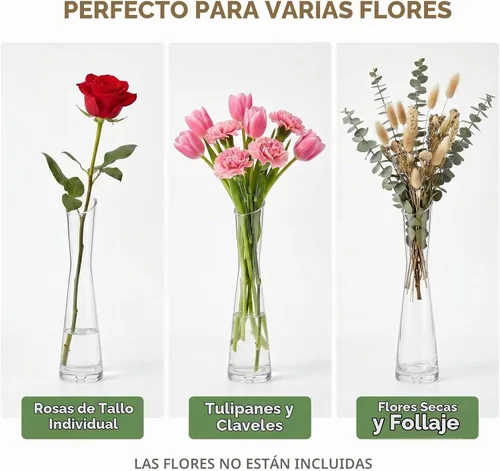 Vista 8 de Florero de cristal de 9.8 in de altura, florero decorativo transparente, jarrones de tallo único para decoración de Navidad en el hogar, boda