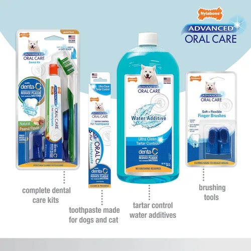 Vista 4 de Nylabone Advanced Oral Care - Kit dental para perros mayores con cepillo de dientes de cerdas suaves y acolchadas, 3