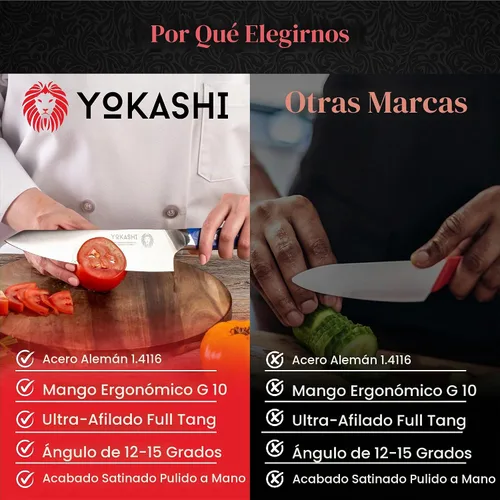 Vista 2 de YOKASHI Excalibur Cuchillo de Chef - Cuchillo de cocina de acero alemán duradero de 8 pulgadas - Cuchillo de cocina afilado para picar, rebanar