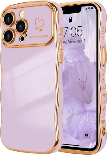 Vista 12 de LCHULLE Funda para iPhone 12 Pro para mujeres y niñas, lindo marco ondulado con forma rizada con patrón de corazón de amor, cubierta de protección