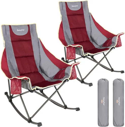 Vista 28 de SUNNYFEEL Silla Mecedora de Camping Paquete de 2, Silla Plegable de Jardín Extragrande para Exteriores con Bolsillo, Resistente