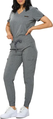 Vista 16 de Monarch Uniforms Slim Fit Stretchy Scrubs Women's Jogger Scrub Set Slim Jogger Scrubs with Tuck-In Top for Women Negro